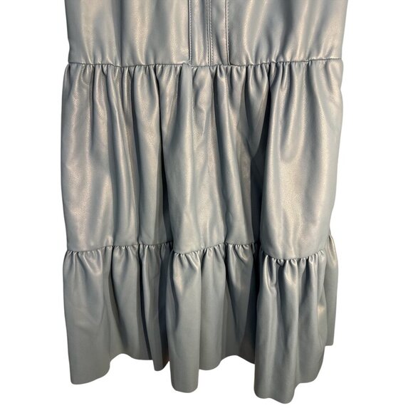 Fate Halter Tier Mini Faux Leather Ruffled Dress Steel Blue Size Small, NWT - Picture 2 of 8